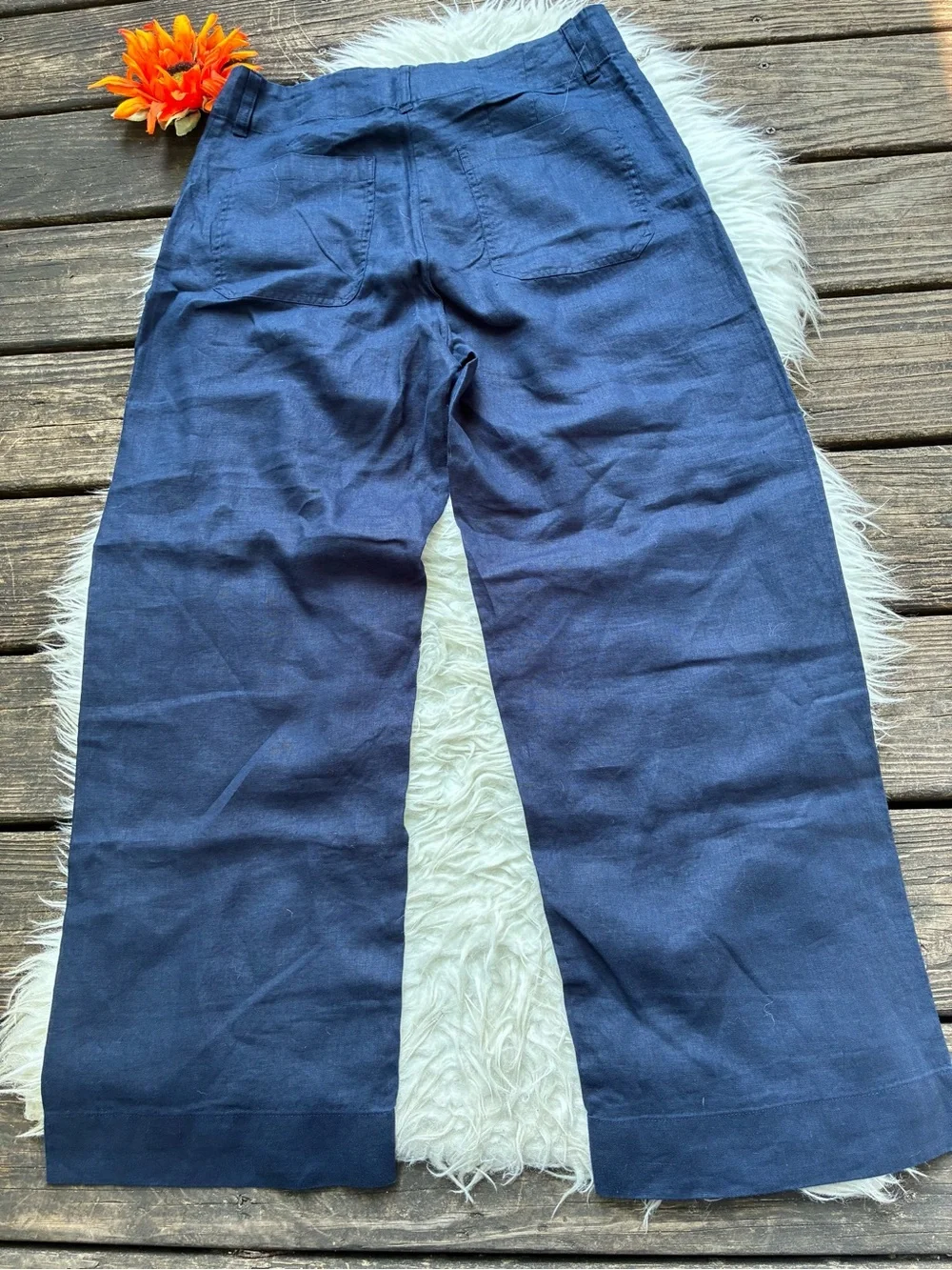 NWT Quince 💯 European linen Navy Wide-Leg Linen-Blend Chinos
